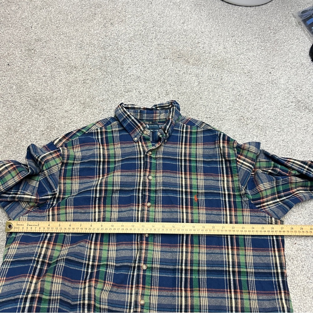 Ralph Lauren Flannel Shirt Men 3XLT Tall Blue Plaid Button Pony Thick Classic - Picture 3 of 9
